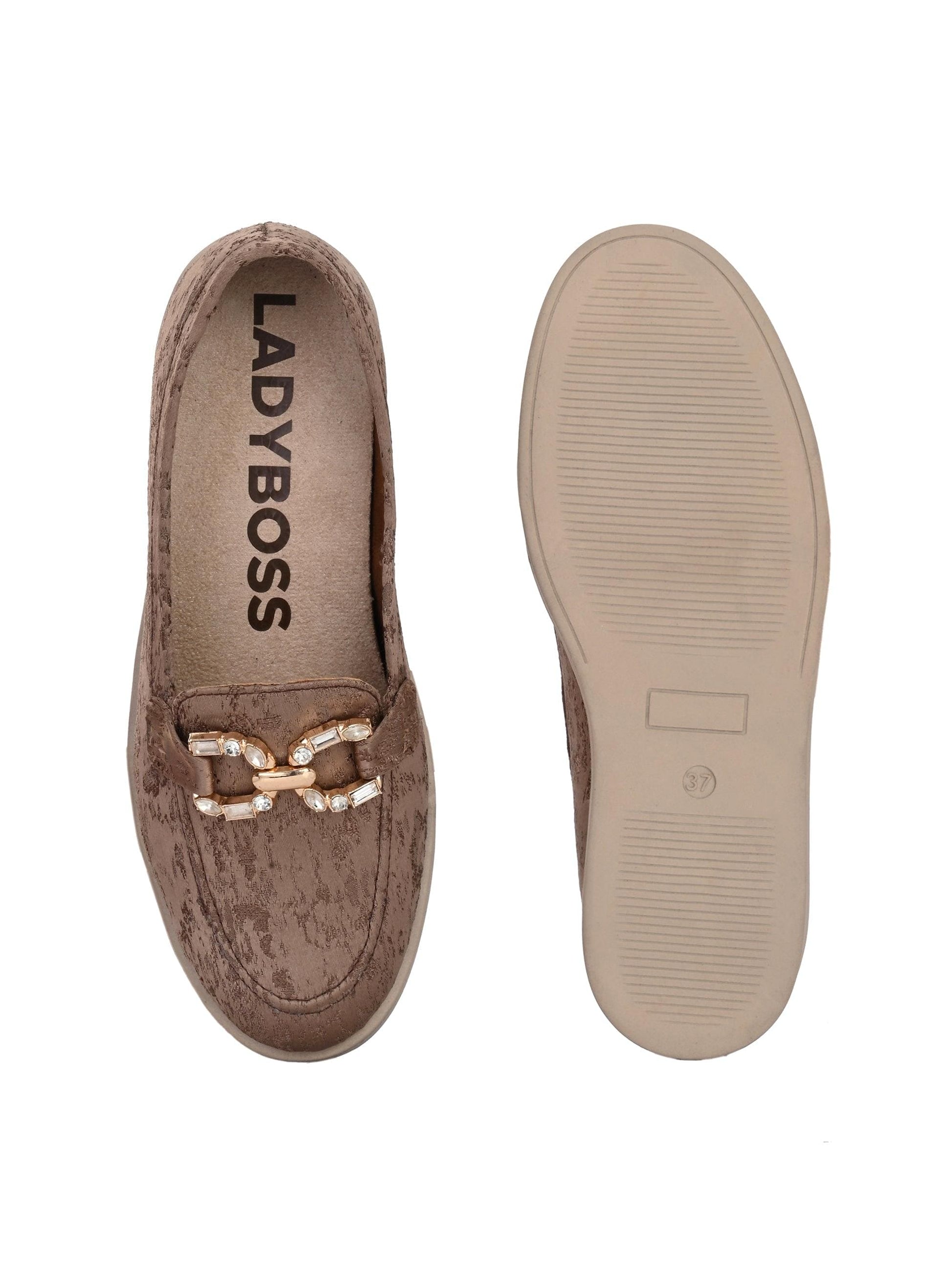 Brown Diamond Casual Loafers by Lady Boss