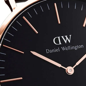 Classic Men Quartz Rose Gold Dial Analog Leather Watch DW00100127K