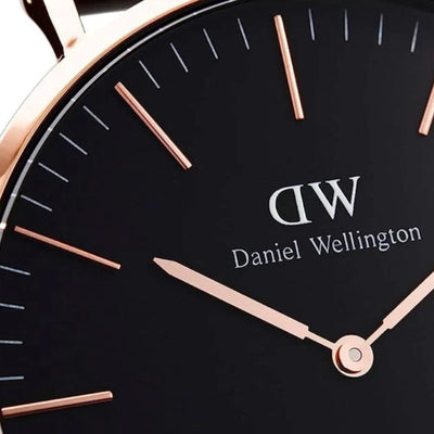 Classic Men Quartz Rose Gold Dial Analog Leather Watch DW00100127K