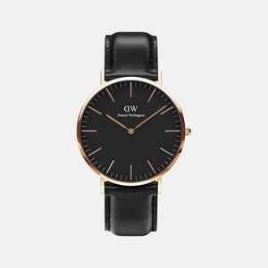 Classic Men Quartz Rose Gold Dial Analog Leather Watch DW00100127K