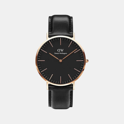 Classic Men Quartz Rose Gold Dial Analog Leather Watch DW00100127K