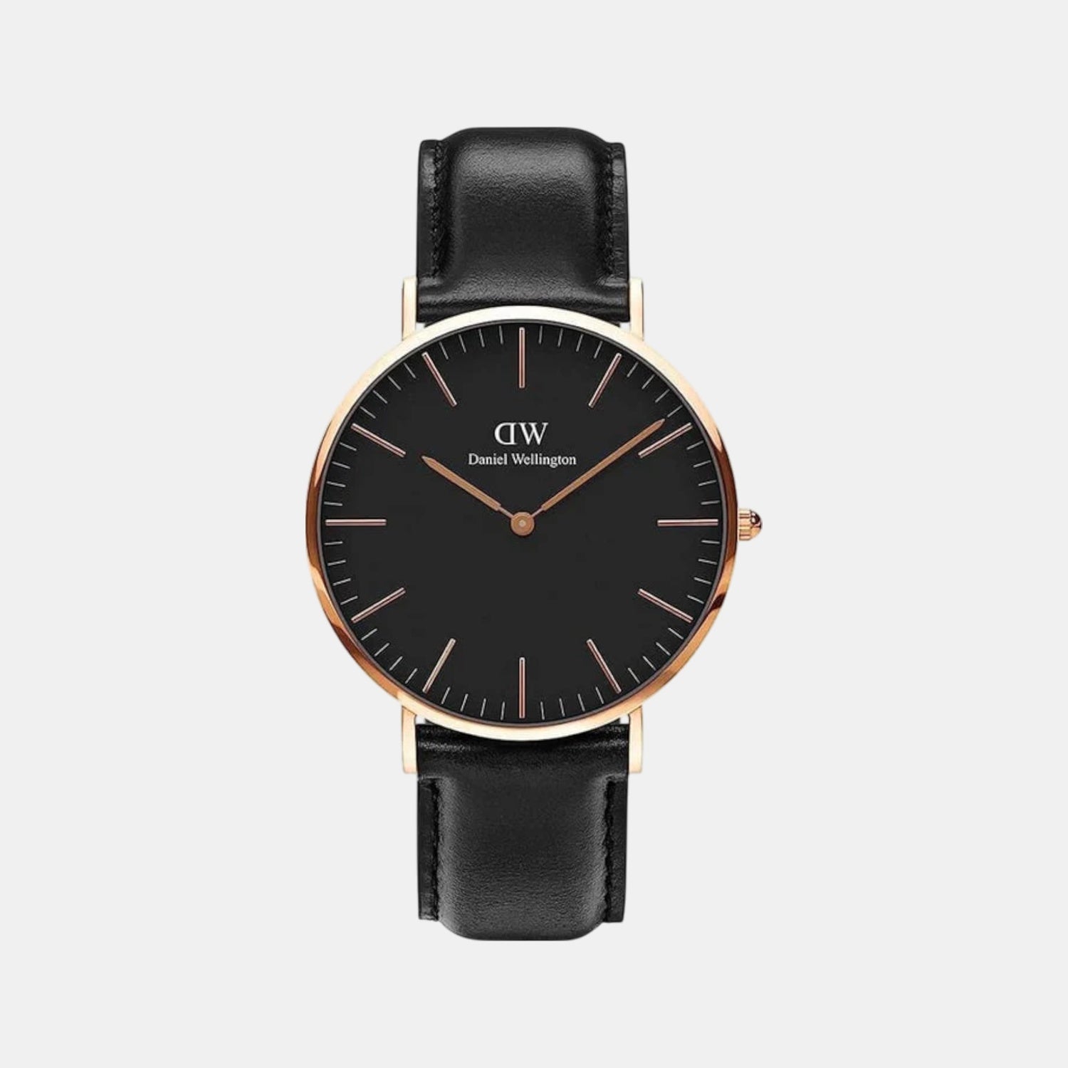 Classic Men Quartz Rose Gold Dial Analog Leather Watch DW00100127K
