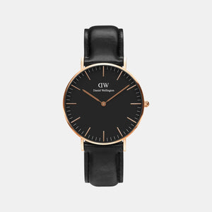 Classic Unisex Quartz Black Dial Analog Leather Watch DW00100139K