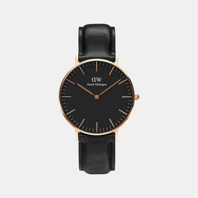Classic Unisex Quartz Black Dial Analog Leather Watch DW00100139K