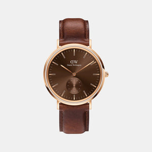 Classic Men Quartz Brown Dial Analog Leather Watch DW00100707K
