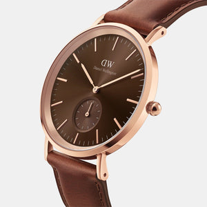 Classic Men Quartz Brown Dial Analog Leather Watch DW00100707K