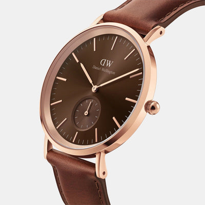 Classic Men Quartz Brown Dial Analog Leather Watch DW00100707K