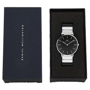 Daniel Wellington Classic Piano Link Onyx Silver Black Dial Men 40mm DW00100774