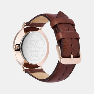 Classic Men Quartz Beige Dial Analog Leather Watch DW00100829K
