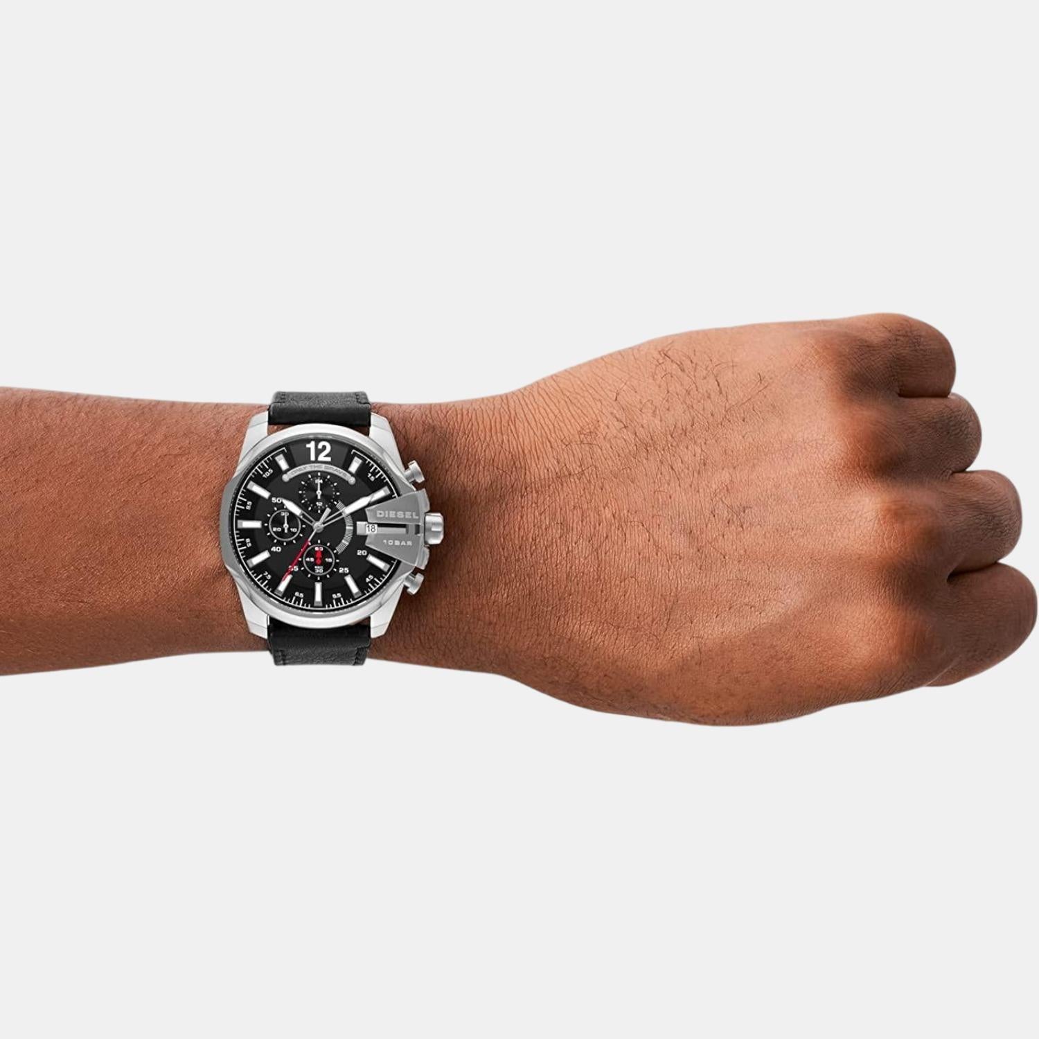 Baby Chief Men Quartz Black Dial Chronograph Leather Watch DZ4592
