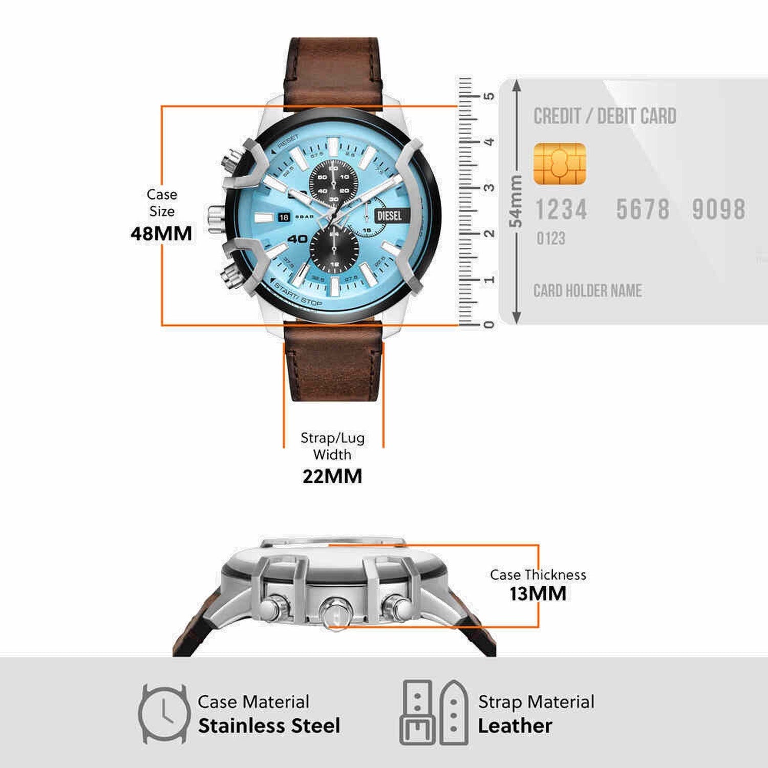 Griffed Men Quartz Blue Dial Chronograph Leather Watch DZ4656