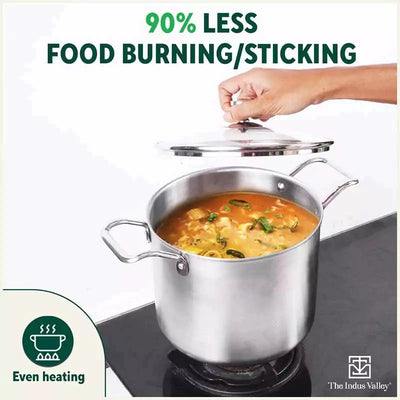 TurboCuk Tri-ply Stainless Steel Tall Biryani Pot/Casserole+ Glass Lid, Premium Quality, 3 Layer Thick Body, 100% Toxin-free, Non-stick, Induction & Gas, 6.5L