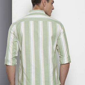 Men's Green Slim Fit Striped Casual Shirt