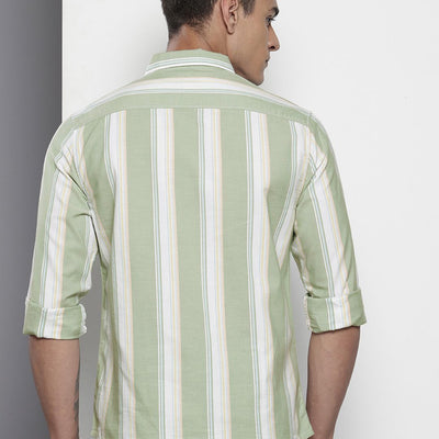 Men's Green Slim Fit Striped Casual Shirt