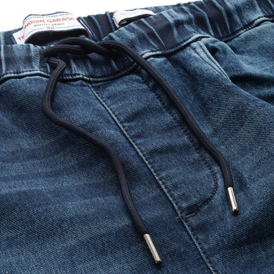 Men's Blue Regular Fit Solid Stretchable Denim Cargo Joggers