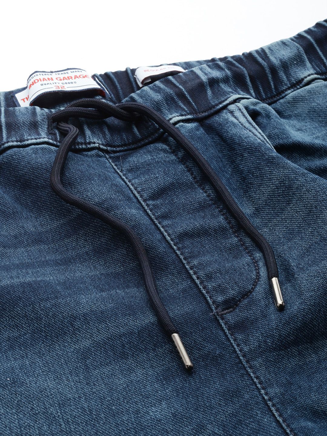 Men's Blue Regular Fit Solid Stretchable Denim Cargo Joggers