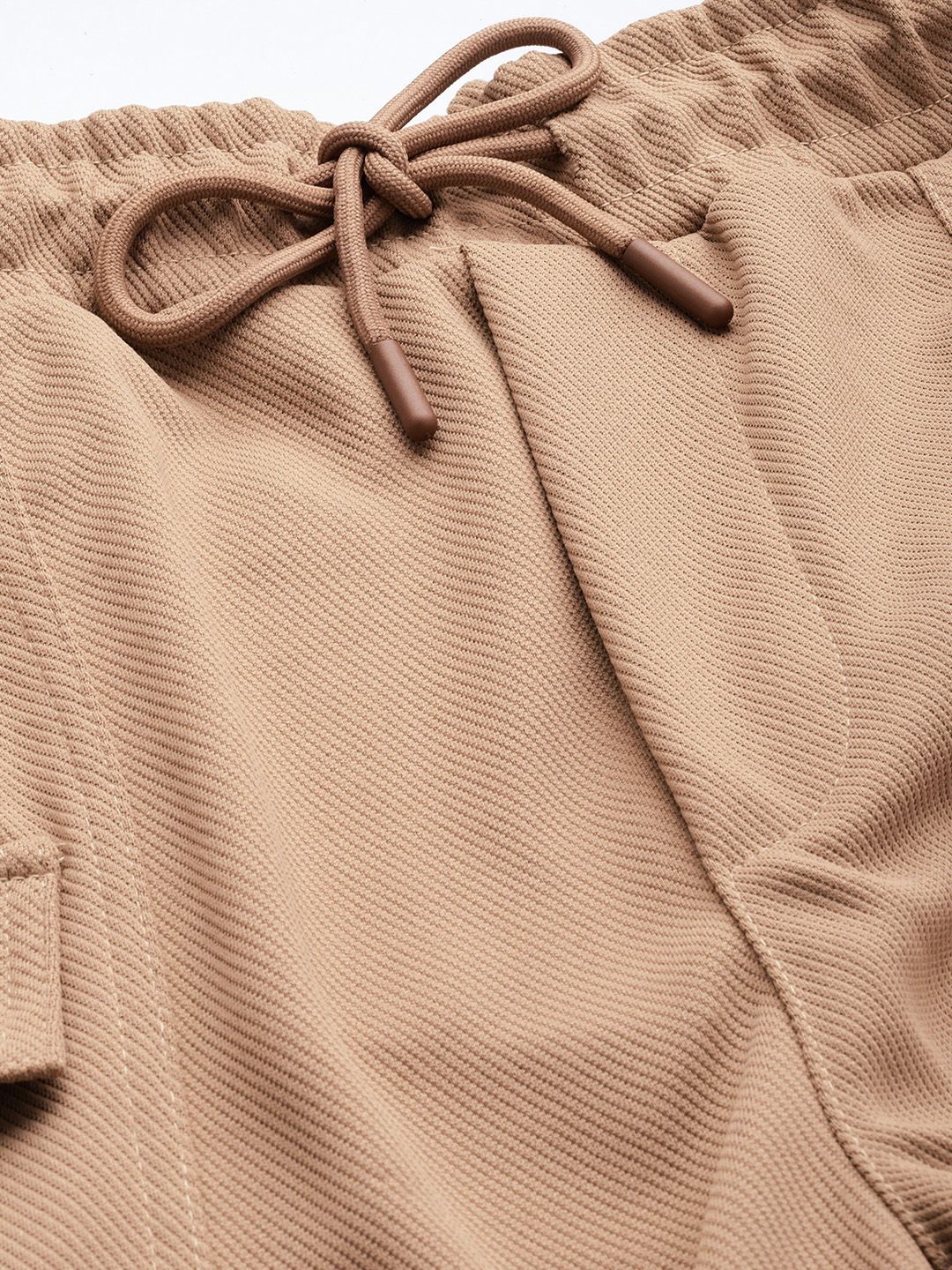 Men's Brown Relaxed Fit Textured Wide Leg Cargo Joggers