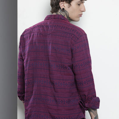 Men's Pink Relaxed Fit Textured Resort Wear Shirt