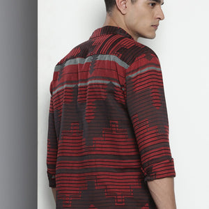 Men's Red Relaxed Fit Geometric Print Resort Wear Shirt