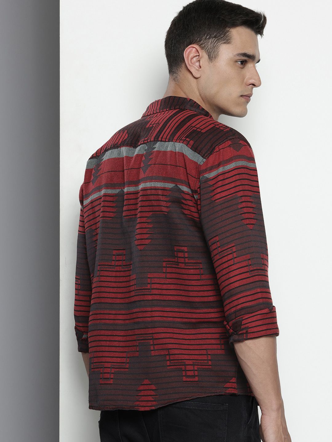 Men's Red Relaxed Fit Geometric Print Resort Wear Shirt