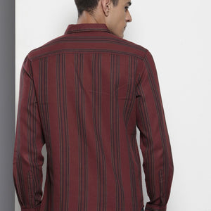 Men's Maroon Slim Fit Striped Casual Shirt