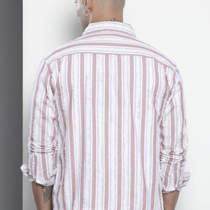 Men's Maroon Relaxed Fit Striped Resort Wear Shirt