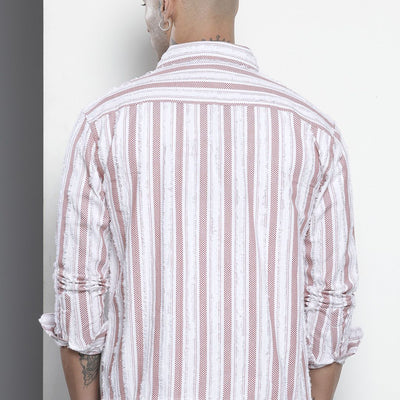 Men's Maroon Relaxed Fit Striped Resort Wear Shirt