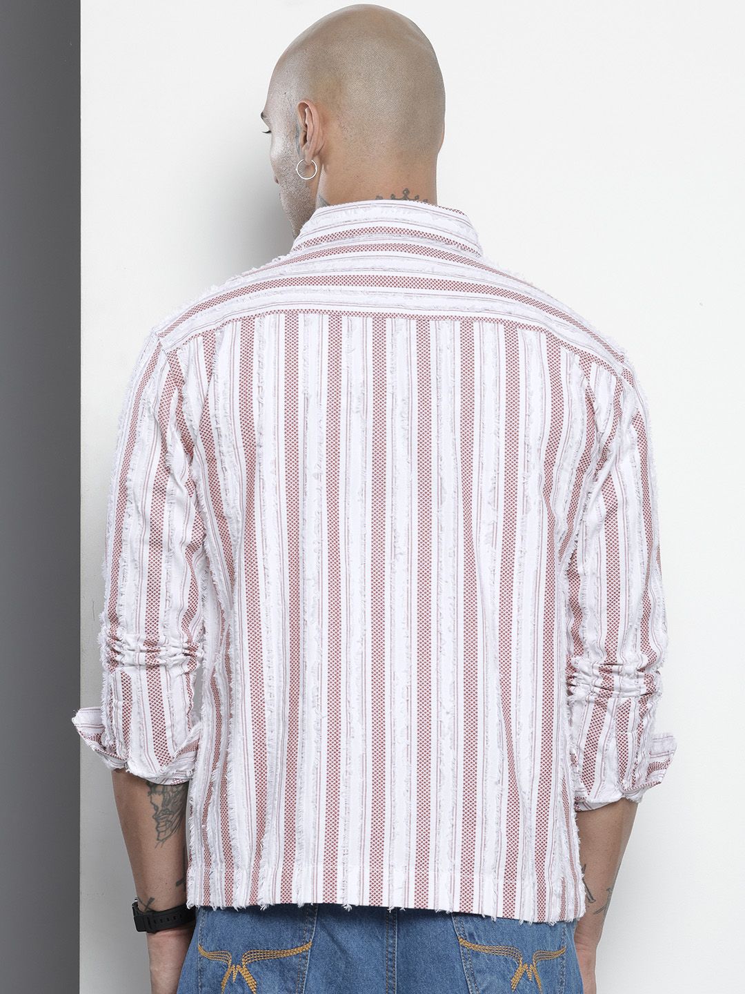 Men's Maroon Relaxed Fit Striped Resort Wear Shirt