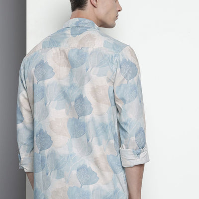 Men's Beige Regular Fit Floral Resort Wear Shirt