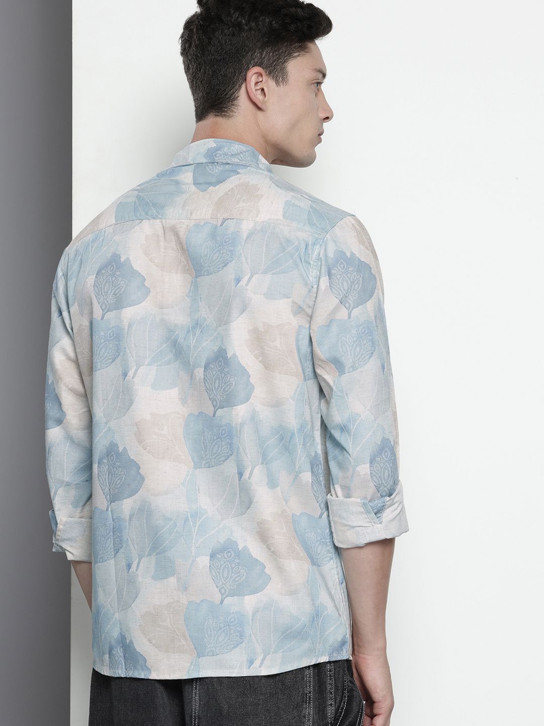 Men's Beige Regular Fit Floral Resort Wear Shirt