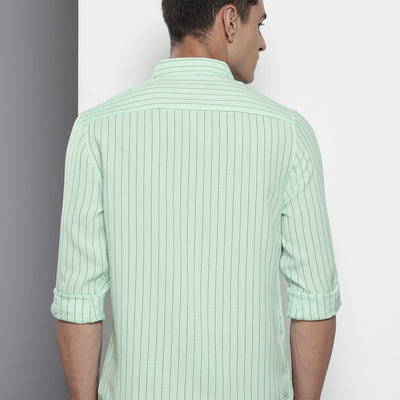 Men's Green Slim Fit Striped Casual Shirt