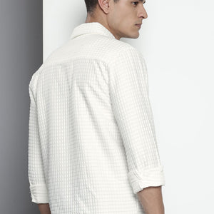Men's White Regular Fit Textured Resort Wear Shirt