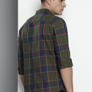 Men's Green Slim Fit Checked Casual Shirt
