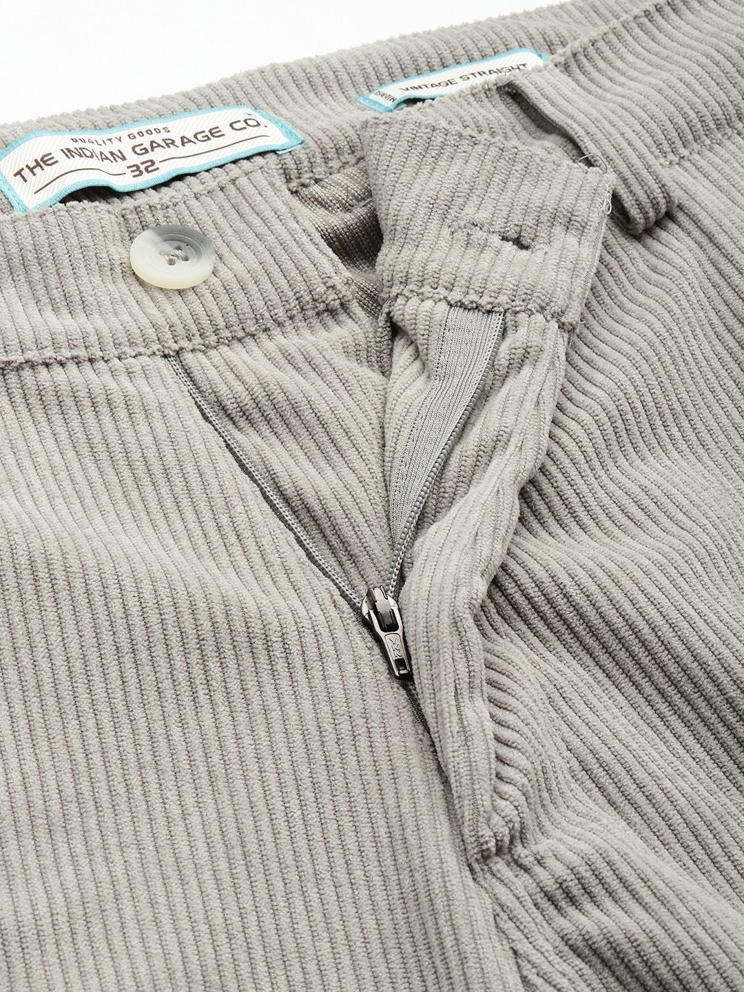 Men's Grey Straight Fit Textured Trousers