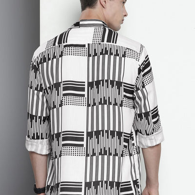 Men's Black Relaxed Fit Geometric Print Resort Wear Shirt