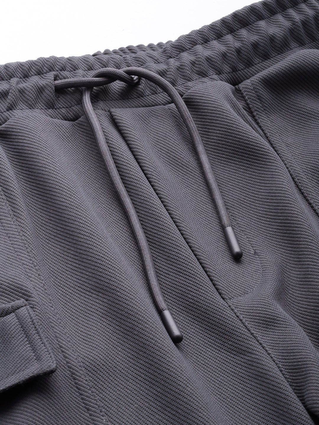 Men's Grey Relaxed Fit Textured Wide Leg Cargo Joggers