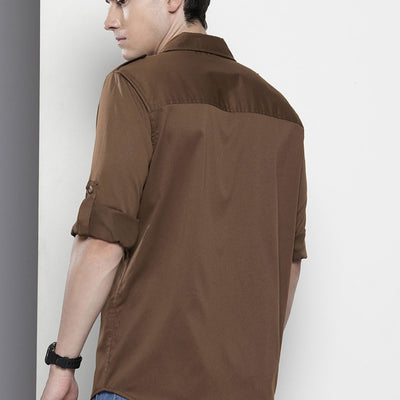 Men's Brown Regular Fit Solid Street Wear Shirt