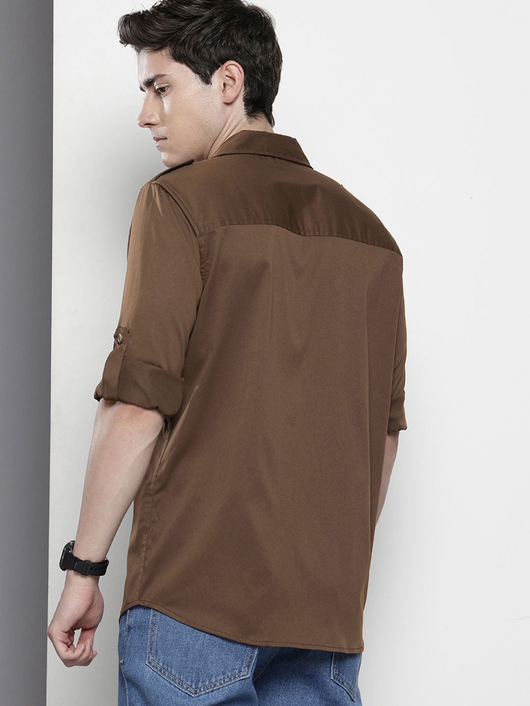 Men's Brown Regular Fit Solid Street Wear Shirt