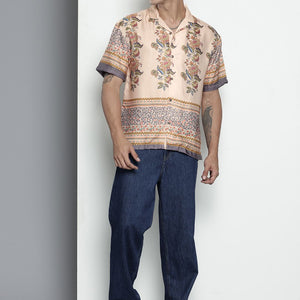 Men's Beige Relaxed Fit Indie Resort Wear Shirt