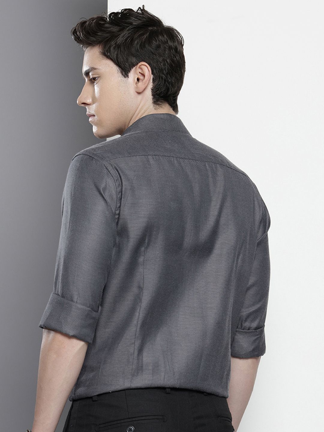 Men's Grey Slim Fit Solid Formal Shirt