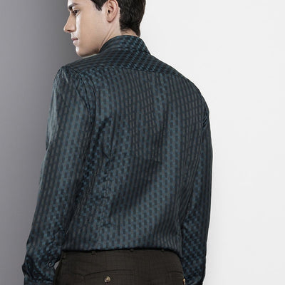 Men's Green Slim Fit Checked Formal Shirt