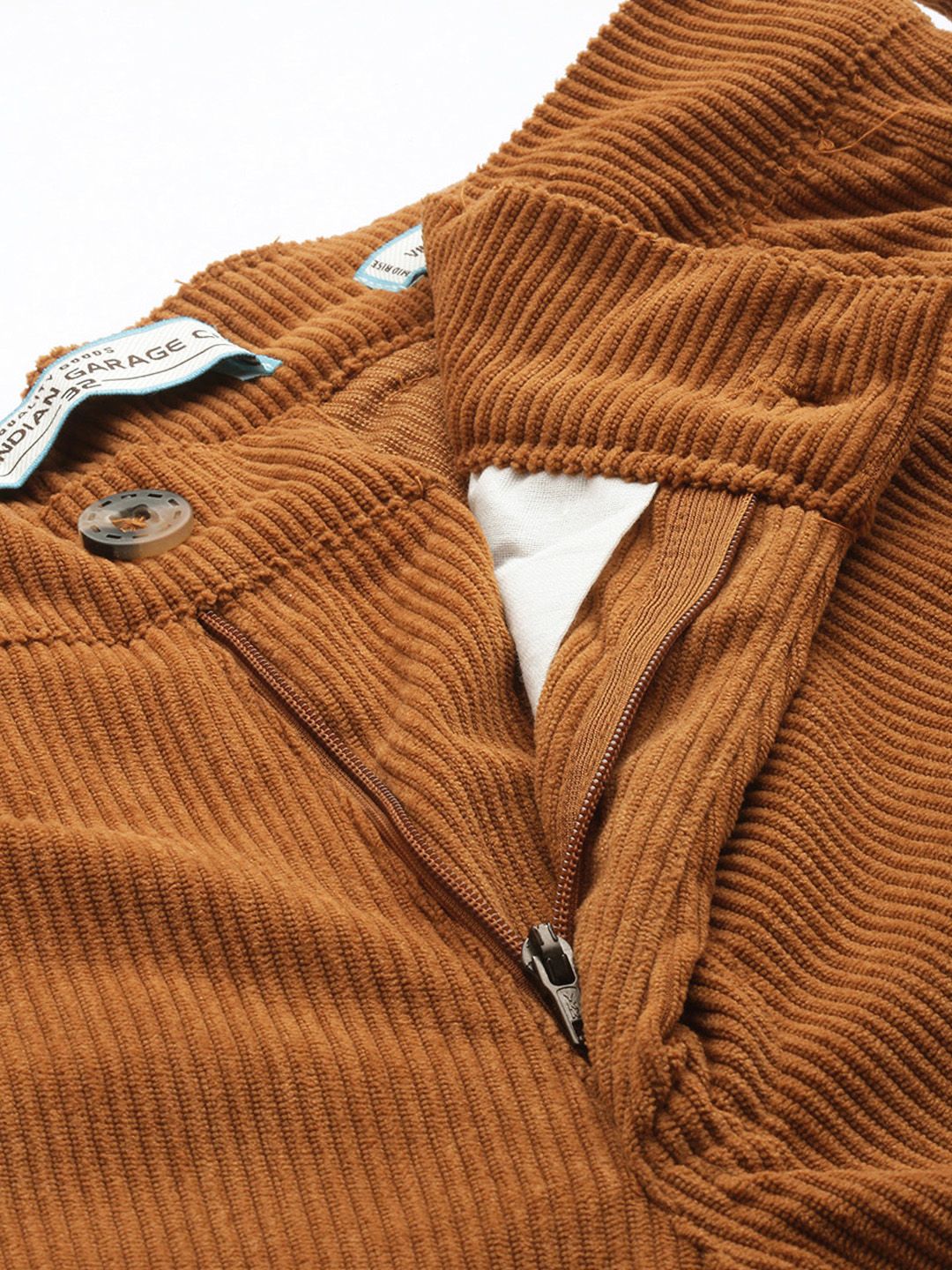 Men's Brown Straight Fit Textured Trousers