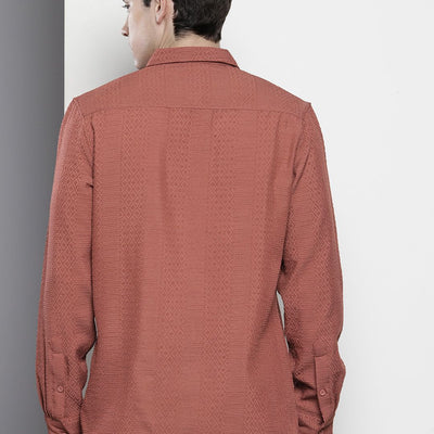 Men's Rust Regular Fit Solid Resort Wear Shirt