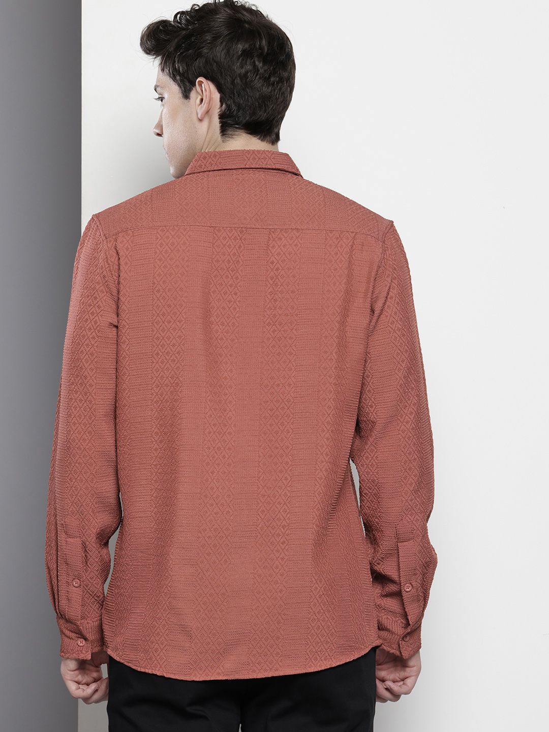 Men's Rust Regular Fit Solid Resort Wear Shirt