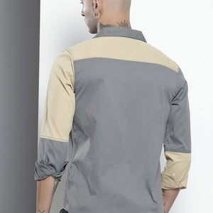 Men's Grey Regular Fit Solid Street Wear Shirt