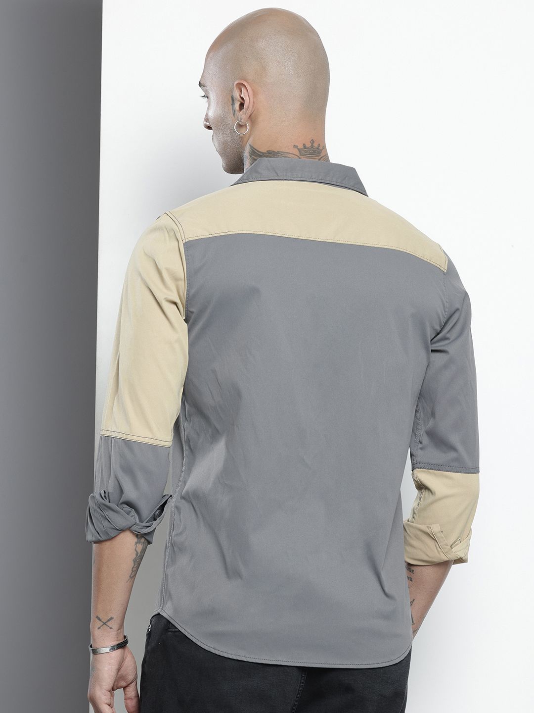 Men's Grey Regular Fit Solid Street Wear Shirt