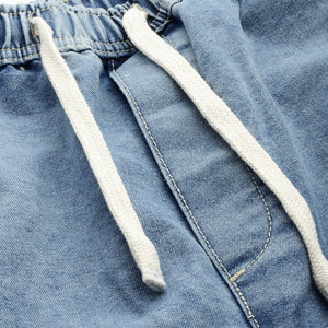 Men's Blue Loose Solid Denim Cargo Harem Pants