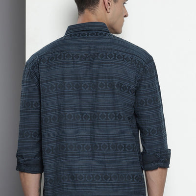 Men's Grey Relaxed Fit Textured Resort Wear Shirt
