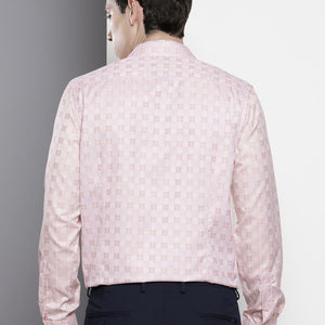 Men's Peach Slim Fit Checked Formal Shirt