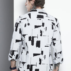 Men's White Regular Fit Printed Casual Shirt